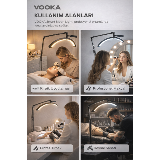 Yarım Ay LED Lamba Moon Light – Kirpik, Protez Tırnak, Makyaj Için Profesyonel Işık, Ayarlanabilir Parlaklık & Çift Renk