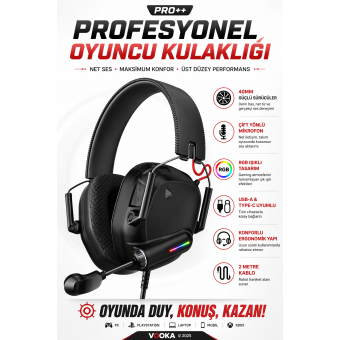Üst Düzey Oyuncu Kulaklığı RGB Işıklı | Net Ses, Güçlü Bas, Profesyonel Mikrofon