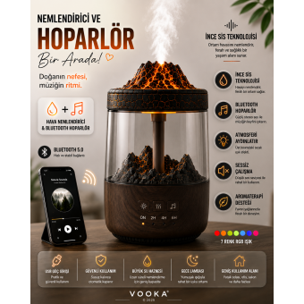 Ortam Nemlendirici, Bluetooth Hoparlör ve Gece Lambası Bir Arada