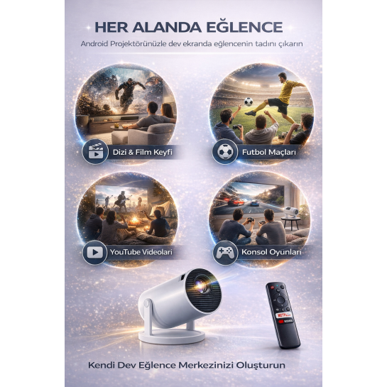 Akıllı Projeksiyon Cihazı Android Wi-Fi Bluetooth 4K Destekli Taşınabilir Mini Projektör Ev Sinema Cihazı