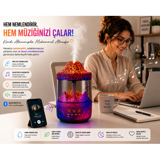Ortam Nemlendirici, Bluetooth Hoparlör ve Gece Lambası Bir Arada Ortam Nemlendirici, Bluetooth Hoparlör ve Gece Lambası Bir Arada
