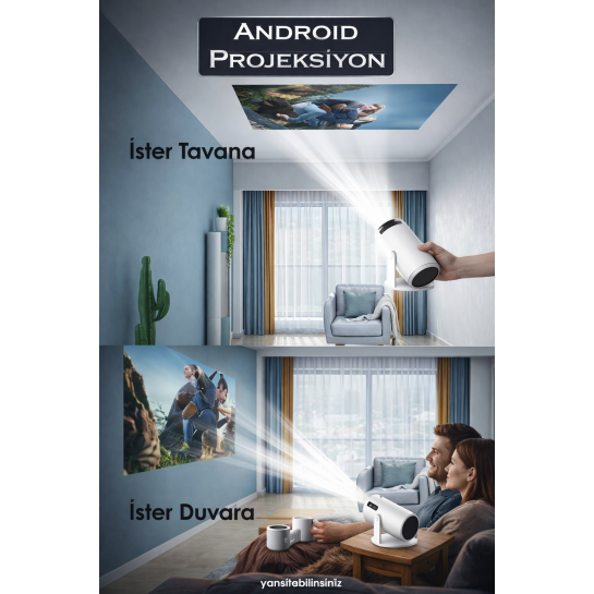 Akıllı Projeksiyon Cihazı Android Wi-Fi Bluetooth 4K Destekli Taşınabilir Mini Projektör Ev Sinema Cihazı