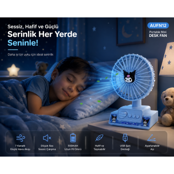 Type-C Şarjlı Mini Masaüstü Vantilatör | 3 Kademe Sessiz Güçlü Fan ve Taşınabilir Tasarım