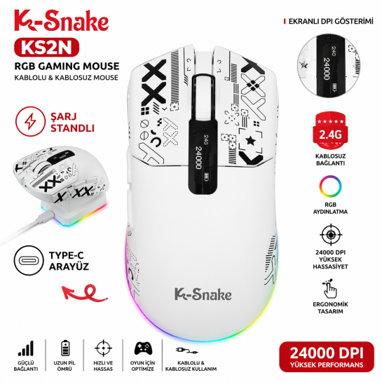 Kablosuz Rgb Gaming Mouse 24000 Dpı Şarj Standlı Type-C Oyuncu Mouse