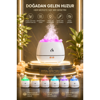Doğal Kaya Tuzlu Aroma Difüzörü Ultrasonik Hava Nemlendirici 7 Renk LED Esans Yağı Uyumlu Sessiz Çalışma