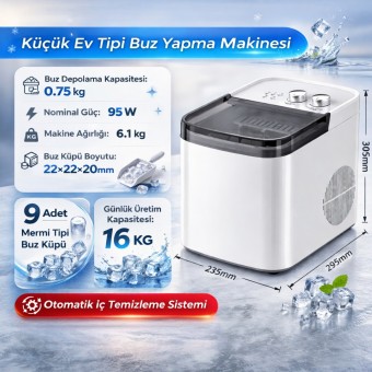 Soğuk İçeceklerin Yeni Gücü Dakikalar İçinde Buz Hazır! 16 KG Kapasiteli Otomatik Buz Makinesi