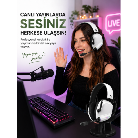 Üst Düzey Oyuncu Kulaklığı Rgb Işıklı | Net Ses, Güçlü Bas, Profesyonel Mikrofon...