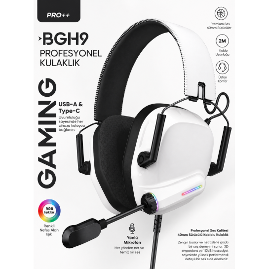 Üst Düzey Oyuncu Kulaklığı Rgb Işıklı | Net Ses, Güçlü Bas, Profesyonel Mikrofon...