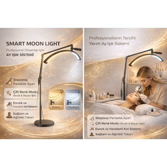 Yarım Ay LED Lamba Moon Light – Kirpik, Protez Tırnak, Makyaj Için Profesyonel Işık, Ayarlanabilir Parlaklık & Çift Renk