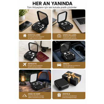 6'sı 1 Arada Seyahat Seti Çevirici | 60W Hızlı Şarj, SIM Kart İğnesi, USB Dönüştürücü, Nano & Micro SD Kart Yuvası