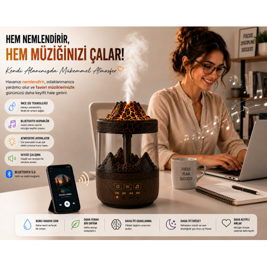 Ortam Nemlendirici, Bluetooth Hoparlör ve Gece Lambası Bir Arada Ortam Nemlendirici, Bluetooth Hoparlör ve Gece Lambası Bir Arada