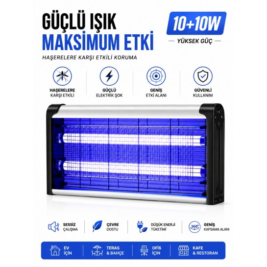 20W Elektrikli UV Sinek Öldürücü Lamba | Sivrisinek Kovucu | Sessiz Güçlü Haşere Kovucu | İç ve Dış Mekan Kullanımına Uygun 10W+10W 20W Elektrikli UV Sinek Öldürücü Lamba | Sivrisinek Kovucu | Sessiz Güçlü Haşere Kovucu | İç ve Dış Mekan Kullanımına Uygun 10W+10W