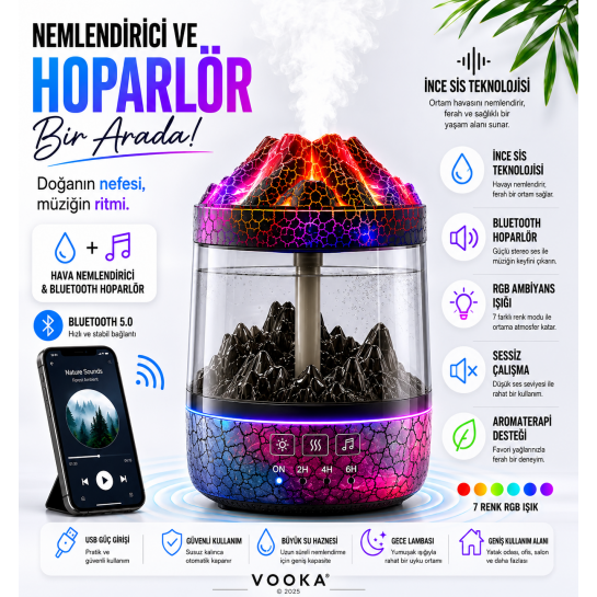 Ortam Nemlendirici, Bluetooth Hoparlör ve Gece Lambası Bir Arada Ortam Nemlendirici, Bluetooth Hoparlör ve Gece Lambası Bir Arada