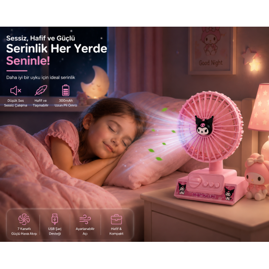 Type-C Şarjlı Mini Masaüstü Vantilatör | 3 Kademe Sessiz Güçlü Fan ve Taşınabilir Tasarım