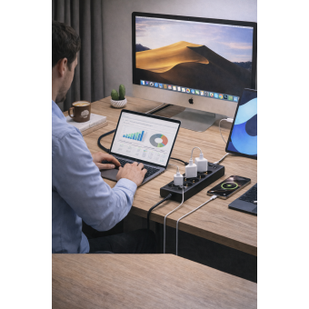 10’lu Çoklu Priz 3680W 16A USB ve Type-C Girişli Akım Korumalı Anahtarlı Priz