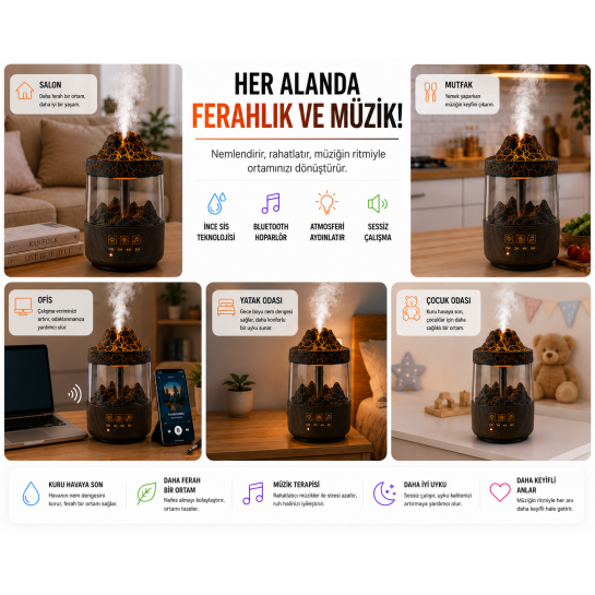 Ortam Nemlendirici, Bluetooth Hoparlör ve Gece Lambası Bir Arada Ortam Nemlendirici, Bluetooth Hoparlör ve Gece Lambası Bir Arada