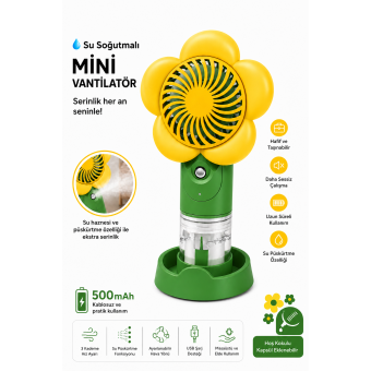 Su Soğutmalı Mini Vantilatör | Type-C Şarjlı 3 Kademe Sessiz Püskürtmeli Masaüstü Fan