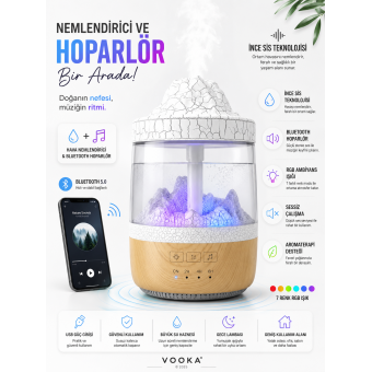 Ortam Nemlendirici, Bluetooth Hoparlör ve Gece Lambası Bir Arada