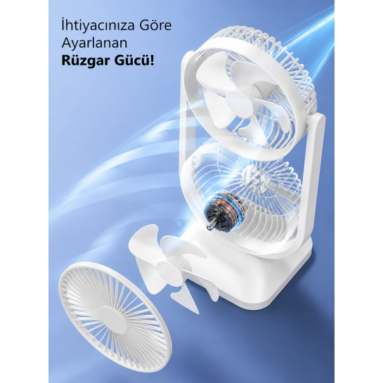 80° Ayarlanabilir Premium Çift Fanlı Mini Klima Etkili Sessiz Masaüstü Şarjlı Fan