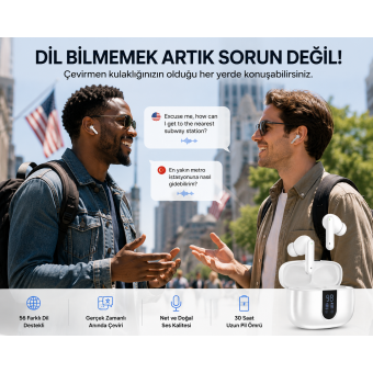 Çevirmen Kulaklık 56 Dil Destekli Yapay Zeka ANC ENC Bluetooth Kablosuz Kulaklık