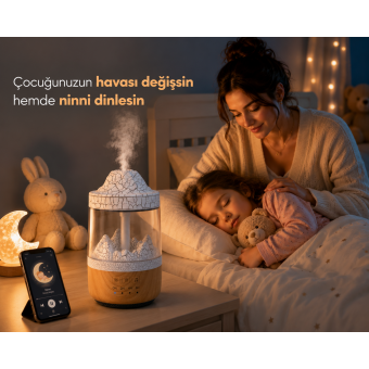 Ortam Nemlendirici, Bluetooth Hoparlör ve Gece Lambası Bir Arada