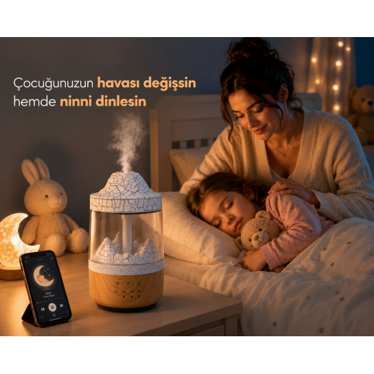 Ortam Nemlendirici, Bluetooth Hoparlör ve Gece Lambası Bir Arada Ortam Nemlendirici, Bluetooth Hoparlör ve Gece Lambası Bir Arada