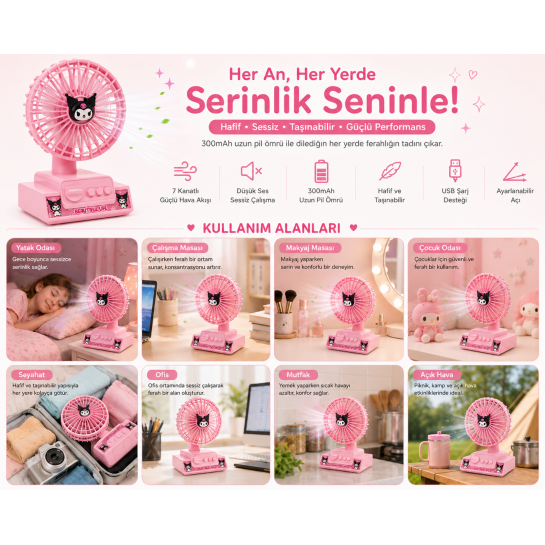 Type-C Şarjlı Mini Masaüstü Vantilatör | 3 Kademe Sessiz Güçlü Fan ve Taşınabilir Tasarım
