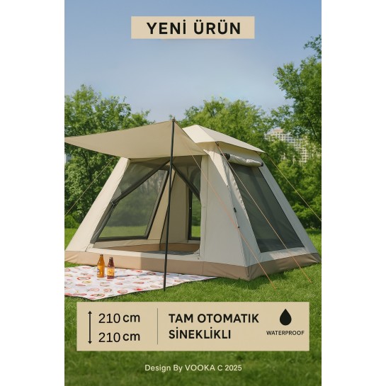 240x240 cm Tam Otomatik Kamp Çadırı – Geniş Aile Boy Su Geçirmez Outdoor Çadır