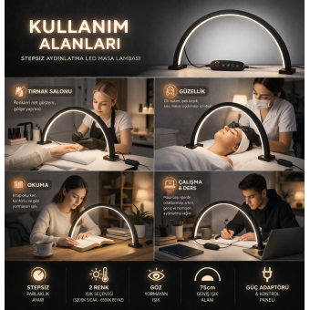 75 cm Yarım Ay LED Lamba – Profesyonel Moon Light, Büyük Boy Kirpik, Protez Tırnak ve Makyaj Lambası, Ayarlanabilir Parlaklık