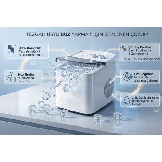 Soğuk İçeceklerin Yeni Gücü Dakikalar İçinde Buz Hazır! 16 KG Kapasiteli Otomatik Buz Makinesi