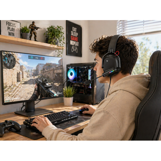 Üst Düzey Oyuncu Kulaklığı RGB Işıklı | Net Ses, Güçlü Bas, Profesyonel Mikrofon