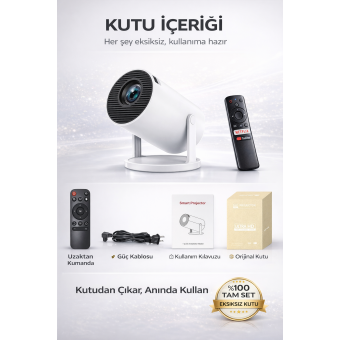 Akıllı Projeksiyon Cihazı Android Wi-Fi Bluetooth 4K Destekli Taşınabilir Mini Projektör Ev Sinema Cihazı