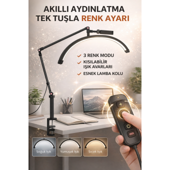 Masa Üstü Yarım Ay LED Lamba – Profesyonel Moon Light, Kirpik, Protez Tırnak ve Makyaj Için Ayarlanabilir Işık