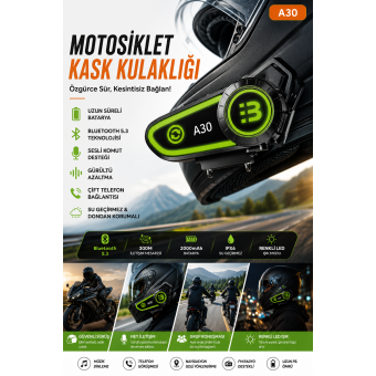 A30 Motosiklet Kask İnterkomu Bluetooth 5.3 | Hi-Fi Ses | 300M Haberleşme | Uzun Pil Ömrü