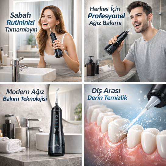 Şarjlı Ağız Duşu 320ml Güçlü Su Basıncı IPX7 Su Geçirmez Diş Arası Temizleyici 4 Mod