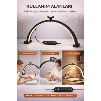 75 cm Yarım Ay LED Lamba – Profesyonel Moon Light, Büyük Boy Kirpik, Protez Tırnak ve Makyaj Lambası, Ayarlanabilir Parlaklık