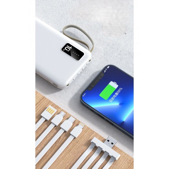 10.000 mAh Göstergeli Led Işık Dahili Çoklu Kablolu El Feneri Powerbank Taşınabilir Şarj Cihazı 10.000 mAh Göstergeli Led Işık Dahili Çoklu Kablolu El Feneri Powerbank Taşınabilir Şarj Cihazı