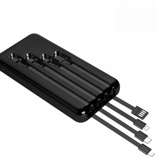 10.000 Mah Plus Dijital Göstergeli Dahili Çoklu Kablolu Powerbank,siyah,taşınabilir Şarj Cihazı