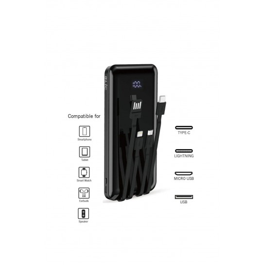 10.000 Mah Plus Dijital Göstergeli Dahili Çoklu Kablolu Powerbank,siyah,taşınabilir Şarj Cihazı Blic