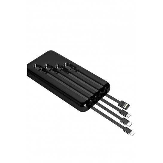 10.000 Mah Plus Dijital Göstergeli Dahili Çoklu Kablolu Powerbank,siyah,taşınabilir Şarj Cihazı Blic