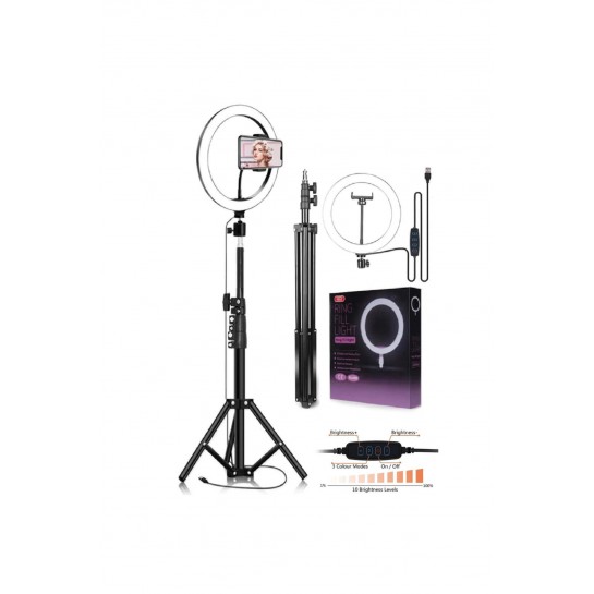 10 Inç Ring Light 5500k Youtuber Led Işıklı 2.1 Metre Tripod Selfie Makyaj Işığı