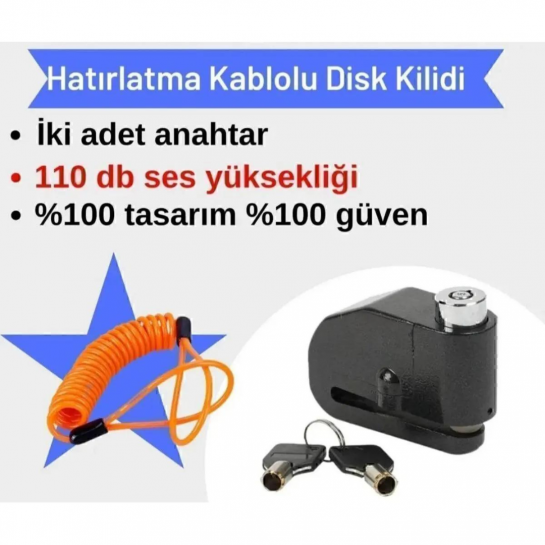 110 Db Siyah Motosiklet Alarmlı Disk Kilidi Hatırlatma Kablolu 110 Db Siyah Motosiklet Alarmlı Disk Kilidi Hatırlatma Kablolu