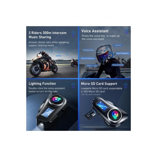 2 Intercom Bağlantılı Radyolu Lcd Ekranlı Işıklı Su Geçirmez Motorcu Kask Kulaklık Müzik Çalar 2 Intercom Bağlantılı Radyolu Lcd Ekranlı Işıklı Su Geçirmez Motorcu Kask Kulaklık Müzik Çalar