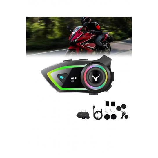 2 Intercom Bağlantılı Su Geçirmez Motosiklet Kask Bluetooth 5.3 300m Intercoom 2.000mah