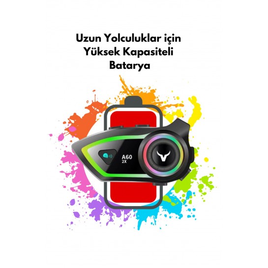 2 Intercom Bağlantılı Su Geçirmez Motosiklet Kask Bluetooth 5.3 300m Intercoom 2.000mah