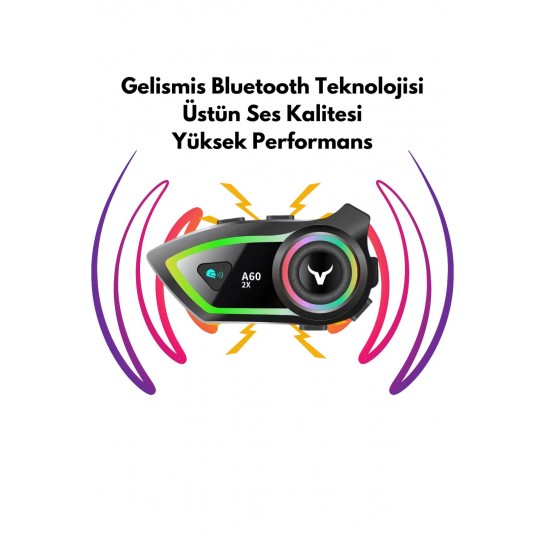 2 Intercom Bağlantılı Su Geçirmez Motosiklet Kask Bluetooth 5.3 300m Intercoom 2.000mah