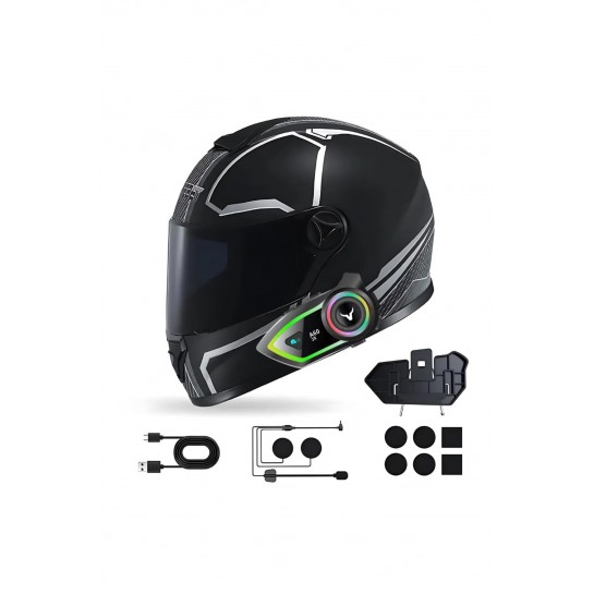 2 Intercom Bağlantılı Su Geçirmez Motosiklet Kask Bluetooth 5.3 300m Intercoom 2.000mah