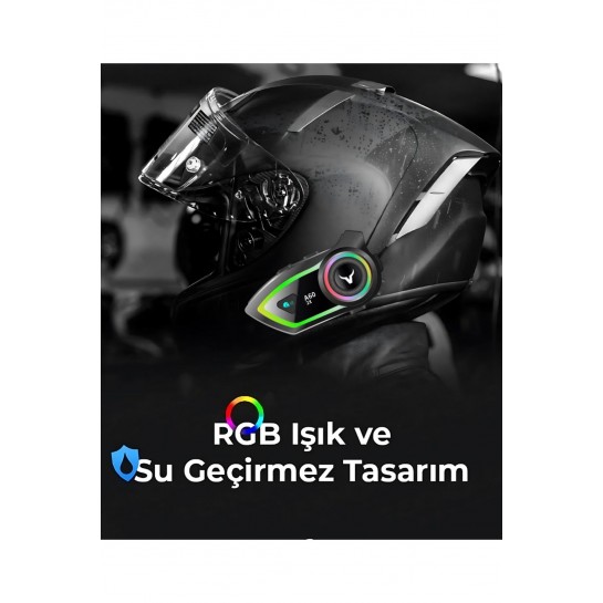 2 Intercom Bağlantılı Su Geçirmez Motosiklet Kask Bluetooth 5.3 300m Intercoom 2.000mah