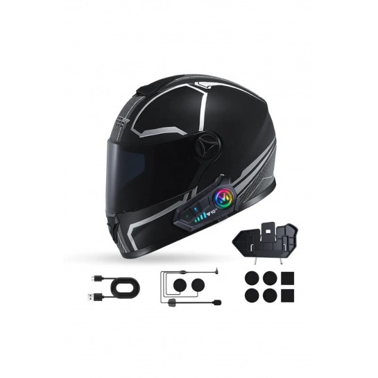 2 Telefon Bağlantılı Su Geçirmez Motosiklet Kask Intercom Bluetooth 5.3 300m Intercom 2.000 Mah