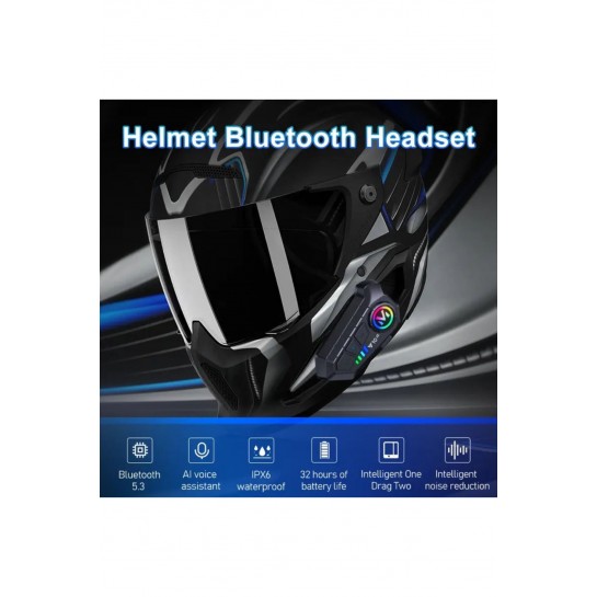 2 Telefon Bağlantılı Su Geçirmez Motosiklet Kask Intercom Bluetooth 5.3 300m Intercom 2.000 Mah